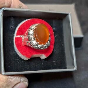 925 sterling Silver men's ring Natural  red Yemen Agate Aqeeq